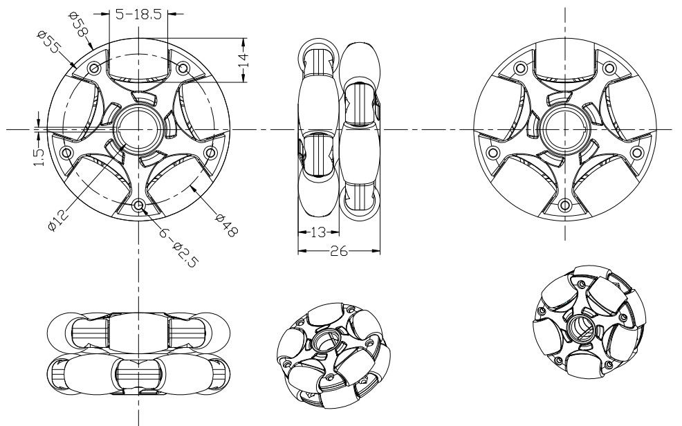 14135 Model 58mm Plastic Omni Wheel for LEGO NXT and Servo Motor drawing.jpg