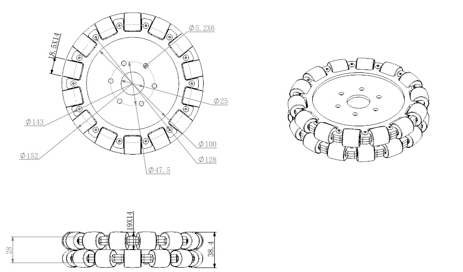 (6 inch) 152mm Double Aluminum Omni Wheel w/bearing rollers 14083 drawing.jpg