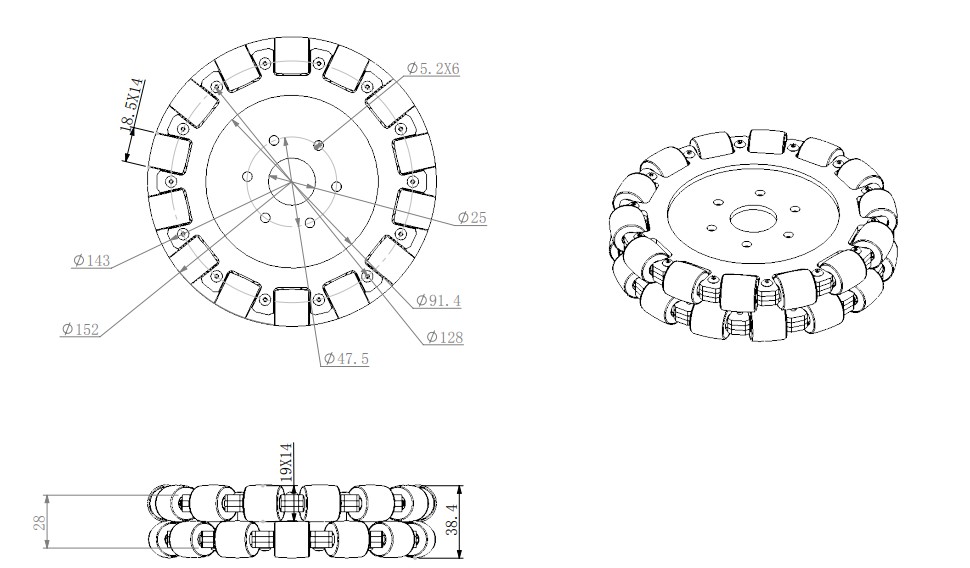 152mm 6 inch Double Aluminium Omni Wheel basic 14085 Without Bearing Rollers.jpg