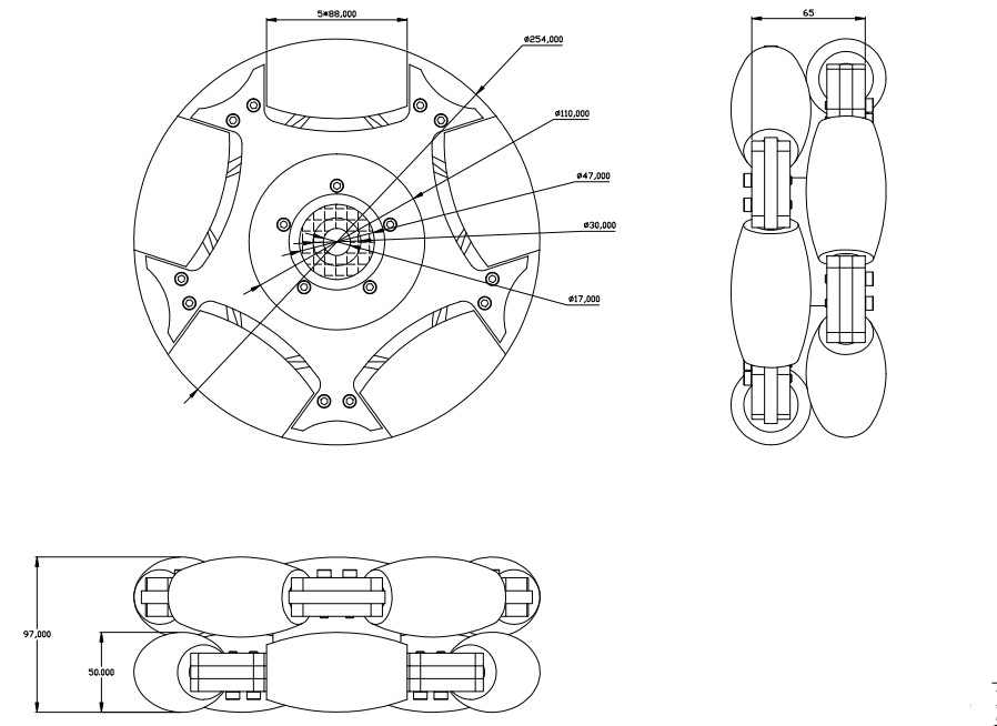 8 Inch 254mm Double Aluminum Omni Wheel With bearing rollers&Central bearing 14147 drawing.jpg