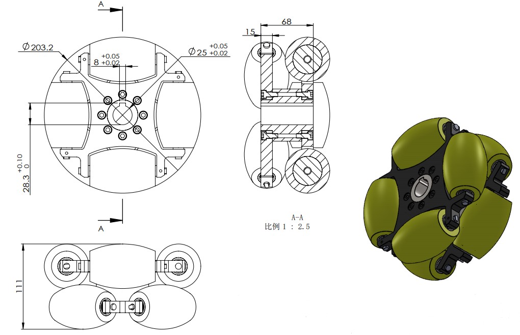 Payload 300kg 203mm heavyduty industrial omni wheel NW203C drawing.jpg