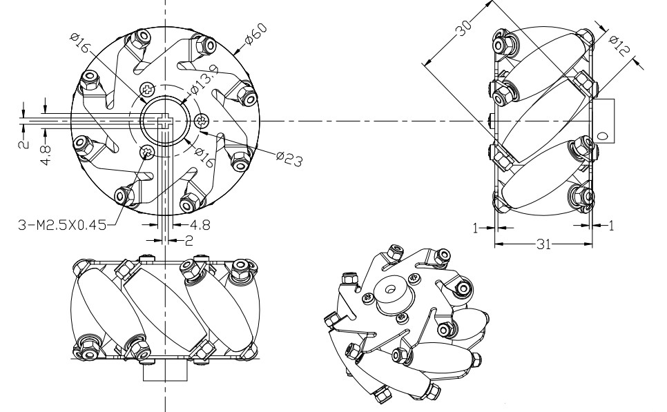 60mm Aluminum LEGO Compatible Mecanum wheels set( 2 Left, 2 Right) Basic 14159.jpg