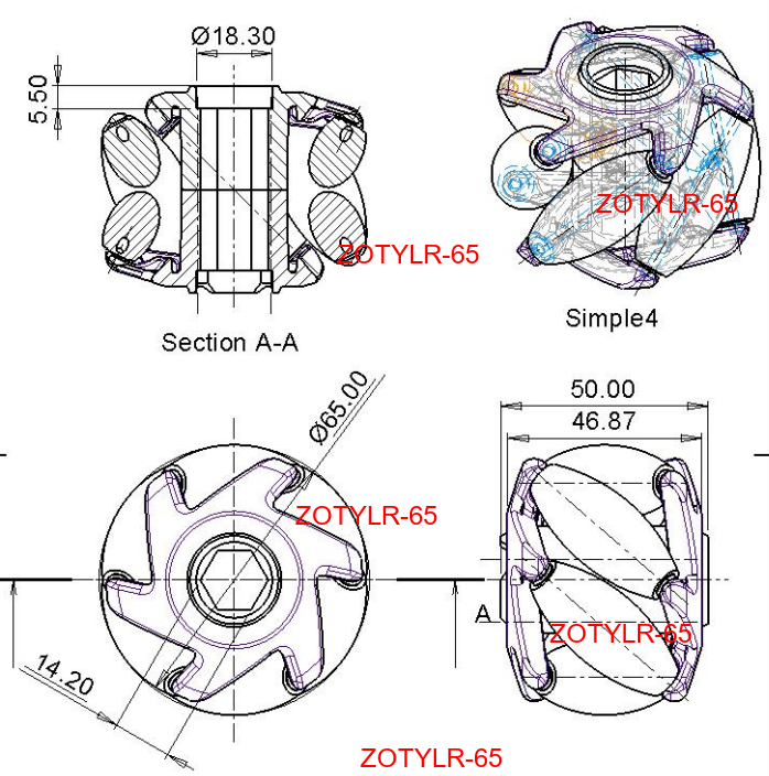  65mm Polyurethane mecanum wheel for Conveyor System drawing.png