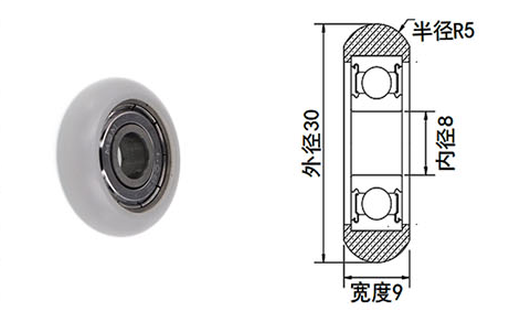 BSR60830-9 8x30x9mm  folding sliding door wheel for door nylon pom plastic roller bearings.jpg