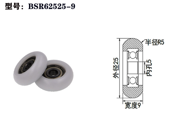 BSR62525-9 5x25x9mm nylon conveyor rubber pulley wheel rollers for sliding doors.jpg