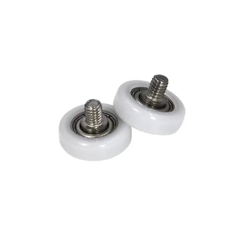 Model: BS60416-5C1L5M4  Diameter: M4x16x5mm  Bearing Model: 608ZZ bearing, 8x22x7mm  Shaft size: Step C1mm, screw length L8mm  Bearing Material: Chrome Steel  Shaft Material: Stainless steel  Plastic Material: POM, can be nylon, PU, POM, teflon..  Shape: Flat wheels with screw  Seals Type: rubber seals/ metal shields.jpg