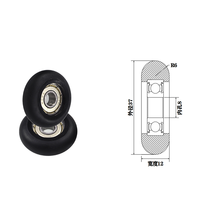 PU060837-12 8x37x12mm rubber roller with bearing bearing pulley wheel.jpg