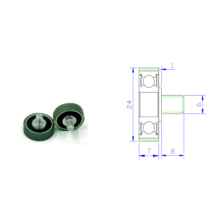 PU60824-7C1L8M6 M6x24x7mm Polyurethane PU Coated Ball Bearings 608 For Sliding Door.jpg