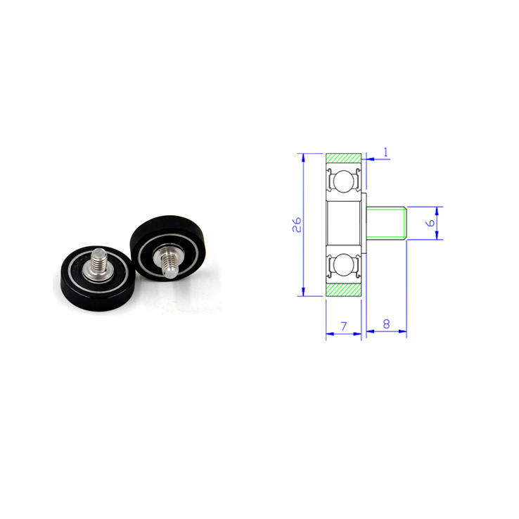 PU60826-7C1L8M6 M6x26x7mm Customize no noise roller wheel plastic polyurethane pu rubber coated.jpg