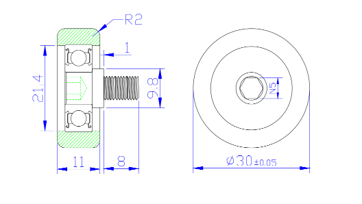 PU60830-11C1L8M6 M6x30x11mm Polyurethane crash wheel polyurethane wheels.jpg