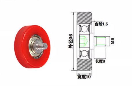 PU60836-10C2L8M6 M6x36x10mm Polyurethane Forming Bearing Rubber Coated Pulley.jpg