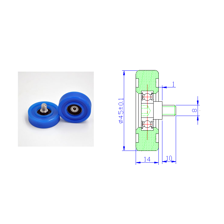 PU60845-14C1L10M8 M8x45x14mm Rubber Bar 608rs bearing Polyurethane PU Roller bearing For Printing Machine.jpg