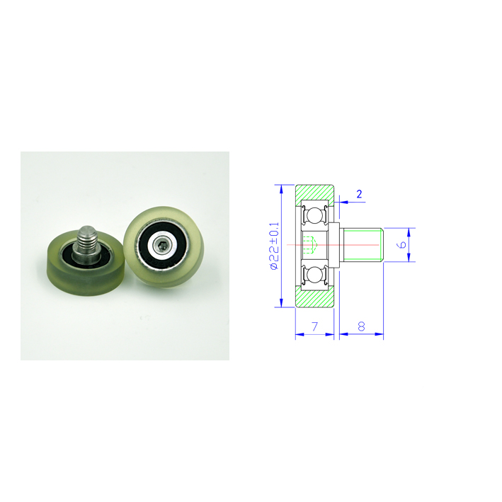 PU62522-7C2L6M6 M6x22x7mm Custom size Plastic Polyurethane PU Roller ball Bearing wheels PU Wheel With Screw.jpg