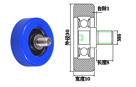 PU62630-10C1L8M6 M6x30x10mm Low Friction Low Noise Rubber Coated PU Wheel With Screw M6.jpg