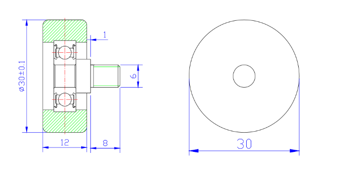 PU62630-12C1L8M6 M6x30x12mm PU Roller Wheel Bearings Polyurethanene Wheel With Screw M6.jpg