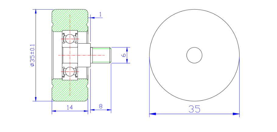 PU62635-14C1L8M6 M6x35x14mm M6 Male Threaded Screw Bearing Guide Wheel Flat Roller PU Polyurethane Pulley.jpg