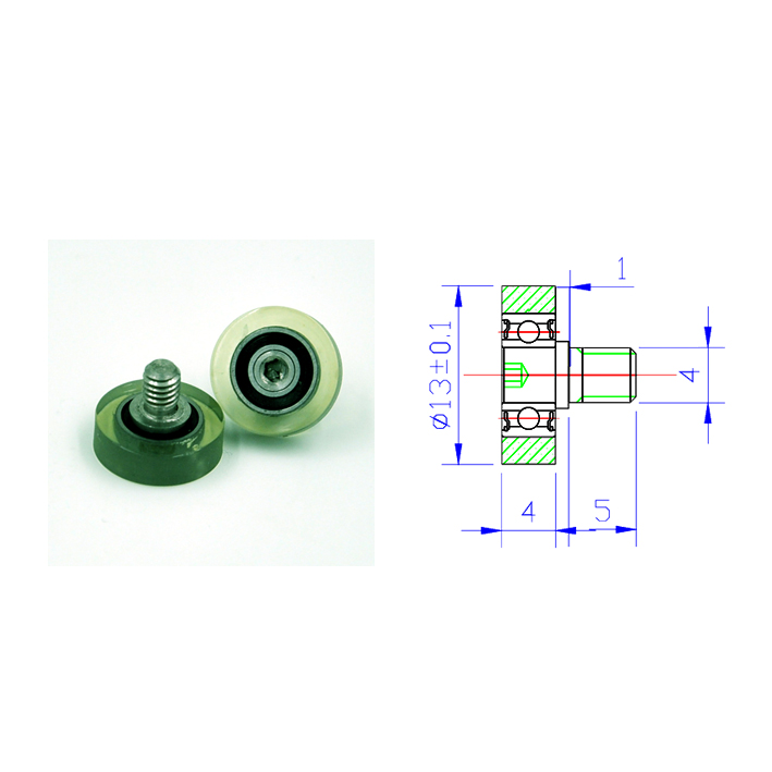 PU68413-4C1L5M4 M4x13x4mm rubber wheel guide wheel flat roller With Screw M4.jpg