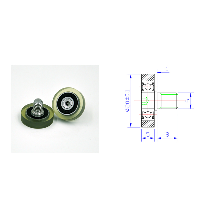 PU69620-5C1L8M6 M6x20x5mm Externally Threaded Polyurethane Forming Bearing With M6 Screw  PU Coated Roller Wheels.jpg