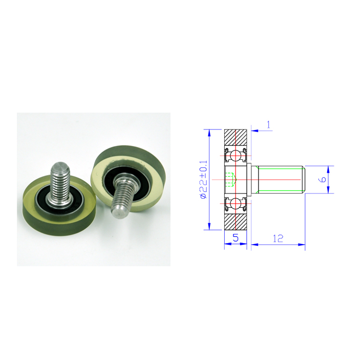 PU69622-5C1L12M6 M6x22x5mm Screw M6 PU Pulley Wheel Roller Bearing Bearing Pulley.jpg