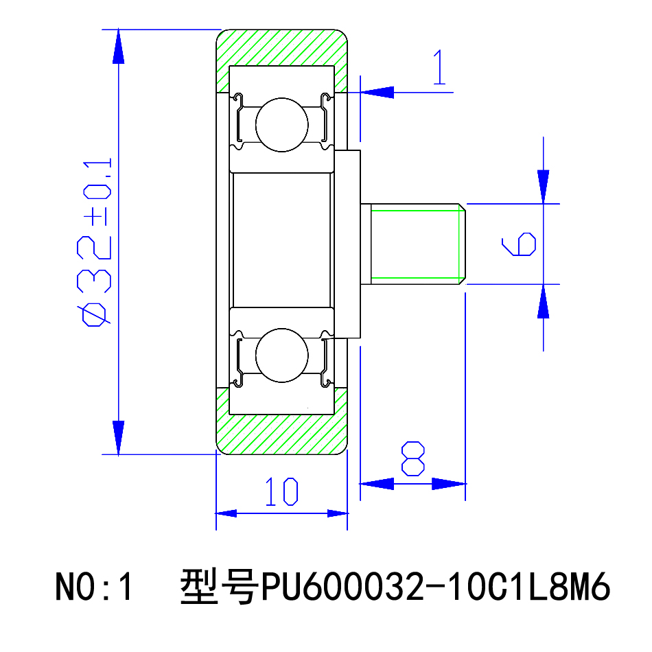 PU600032-10C1L8M6 M6x32x10mm Screw M6 Roller Bearing Polyurethanen PU Pulley Wheel With Bearing.jpg