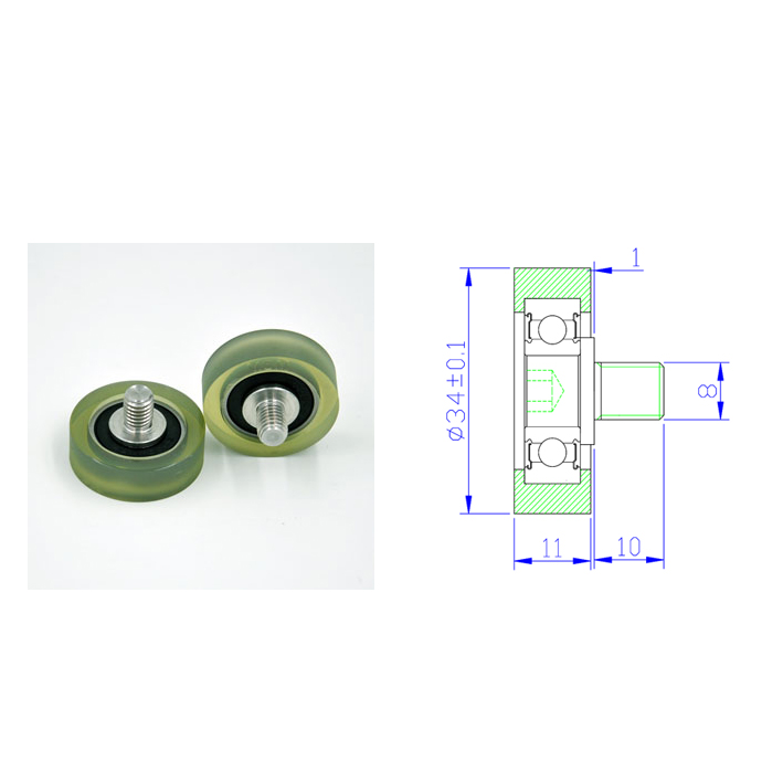 PU600034-11C1L10M8 M8x34x11mm Screw M8 polyurethane Roller Bearings PU Pulley Roller Wheel For Sliding Door.jpg