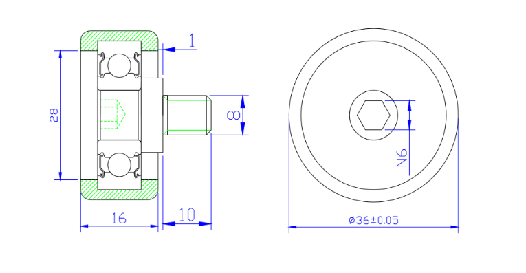 PU620036-16C1L10M8 M8x36x16mm polyurethane Wheel With Screw M8 PU Pulley Heavy Duty Roller Sliding Door Roller Bearings.jpg