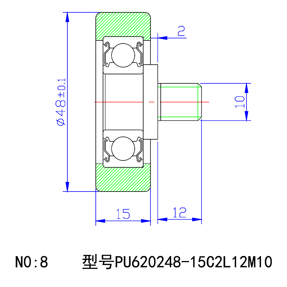 PU620248-15C2L12M10 M10x48x15mm Screw M10 polyurethane Roller Bearings PU Pulley Roller Wheel Bearings.jpg