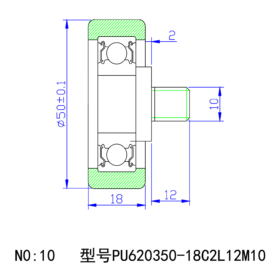 PU620350-18C2L12M10 M10x50x18mm PU sliding door gate roller wheels polyurethane coated bearings for pizza oven bakery equipment.jpg