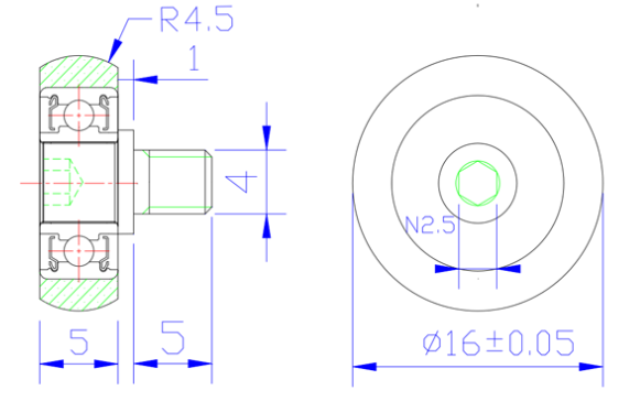 PUOW68516-5C1L5M4 M4x16x5mm polyurethane roller bearings PU slide gate guide roller for food machinery production line.jpg