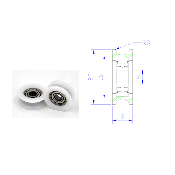 U Groove Pulley Bearing 605 BSU60520-8 5x20x8mm ID 5MM OD 20MM Thickness 8MM U Groove Factory Direct Pulley Bearings