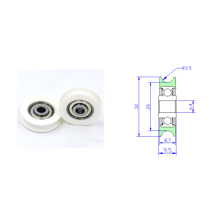 U Groove Pulley Bearing 608 BSU60832-8.7 8x32x8.7mm ID 8MM OD 32MM Thickness 8.7MM U Groove Roller Bearing Window Door