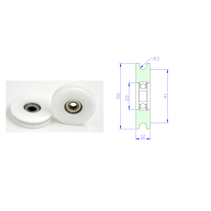 U Groove Pulley Bearing 608 BSU60850-12 8x50x12mm ID 8MM OD 50MM Thickness 12MM POM Nylon Guide Roller Wheel for Door Windows Cabinets Drawers Printers