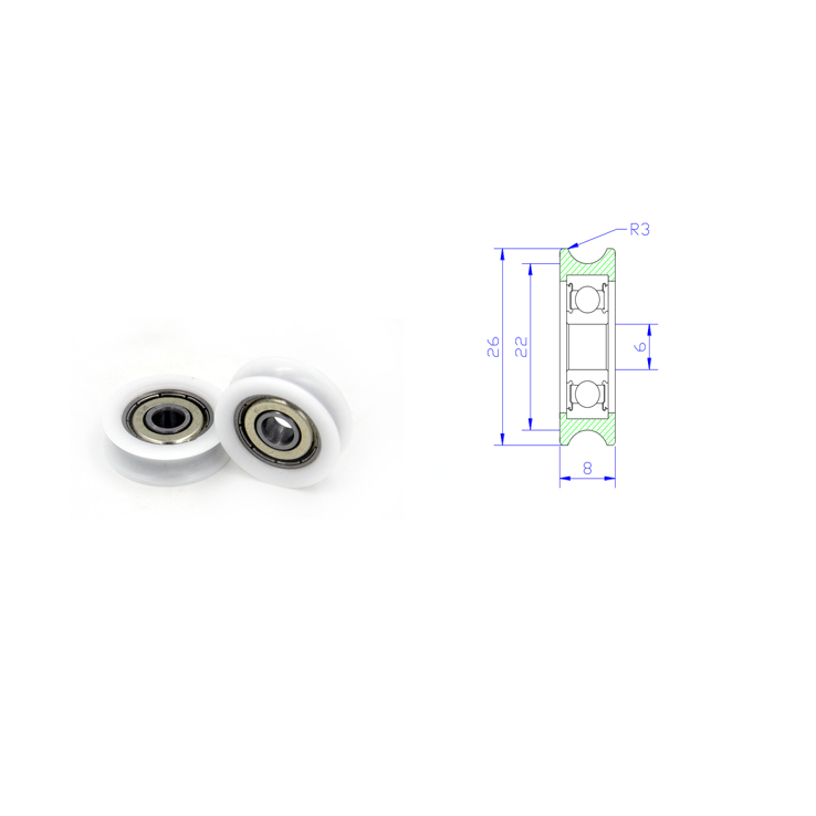 U Groove Pulley Bearing 626 BSU62626-8 6x26x8mm ID 6MM OD 26MM Thickness 8MM U Groove Pulley Sliding Door Roller