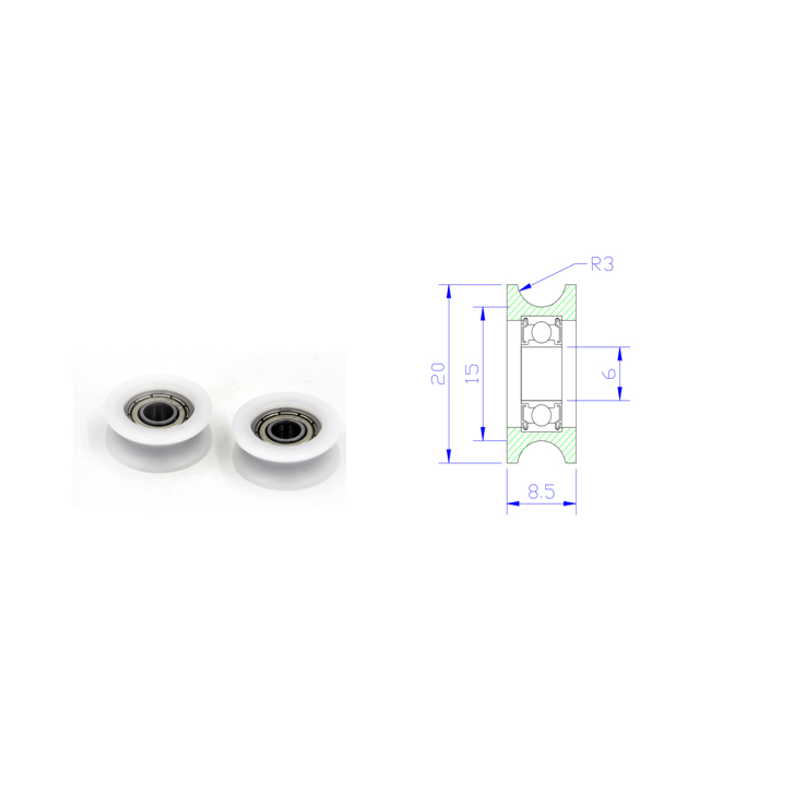 U Groove Pulley Bearing 686 BSU68620-8.5 6x20x8.5mm ID 6MM OD 20MM Thickness 8.5MM U Groove Plastic Pulley Bearings